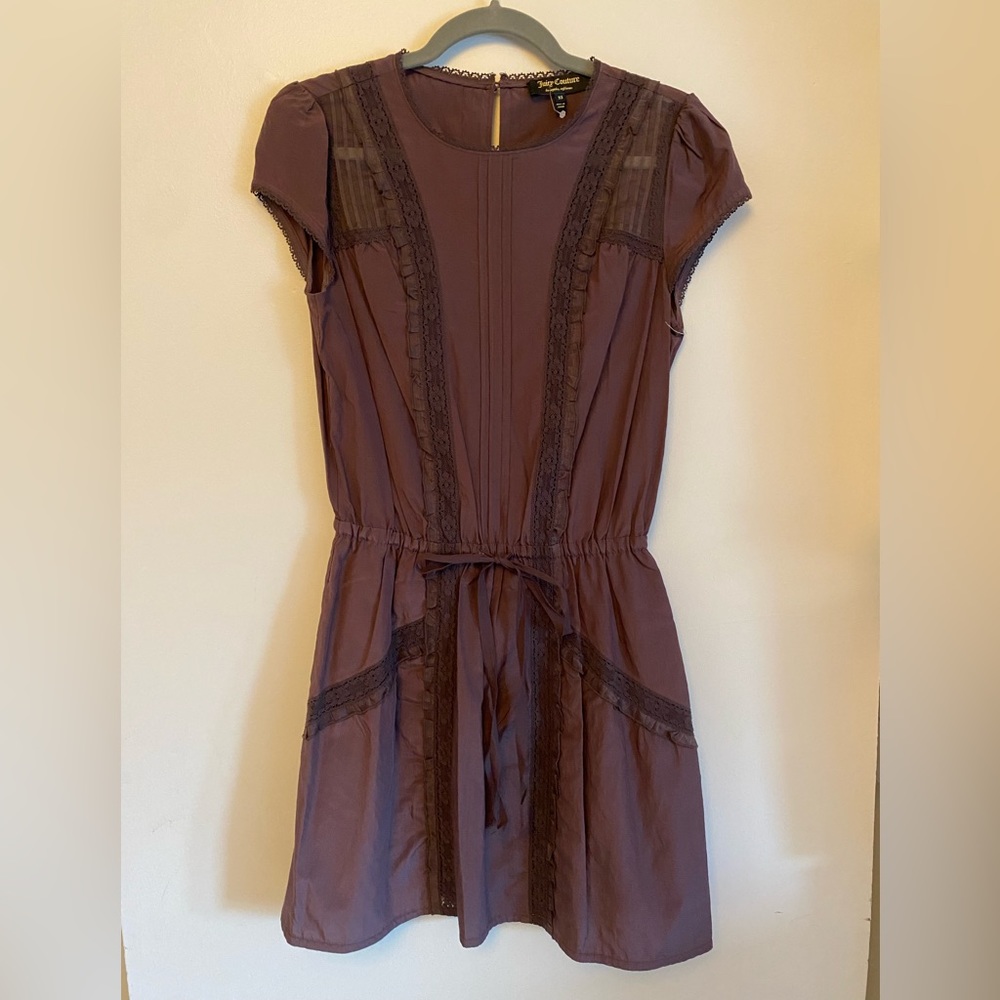 Juicy couture into the night plum vintage style mini / midi lace dress xs